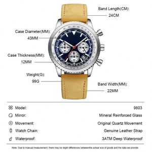 Montre de luxe décontractée pour homme Drioshipping, montre chronographe sport tendance, montre en cuir étanche et lumineuse pour homme, cadeau - Product Image 5