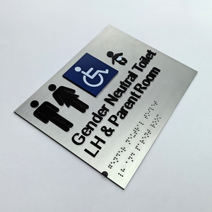 Panneau de signalisation WC ADA personnalisé EZD en acier inoxydable avec lettrage tactile en relief et Braille, conforme aux normes ADA - Product Image 1