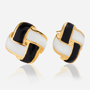 ต่างหูทรงเรขาคณิตสีดำขาว ทอง 18K สแตนเลสสตีล สำหรับผู้หญิง สวมใส่ได้ทุกวัน - Product Image 1