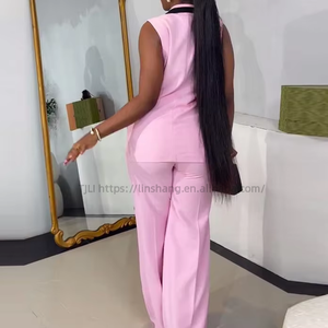 Women's Premium Colorblocking Lapel Sleeveless Vest <b>Trousers</b> 2 Piece Set Fashion - Product Image 5