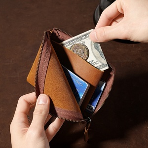 Porte-monnaie miniature en cuir véritable vintage avec fermeture éclair, logo personnalisé, cuir Crazy Horse pour homme et femme, porte-cartes de crédit - Product Image 4