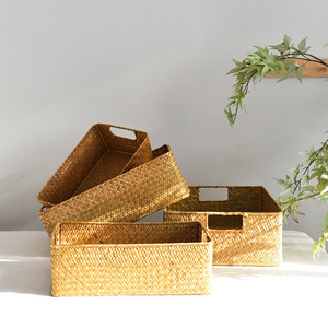 Straw Woven Storage <b>Baskets</b> Rectangle Desktop Organizer For Clothing Snack Toy Home Decoration - Product Image 3