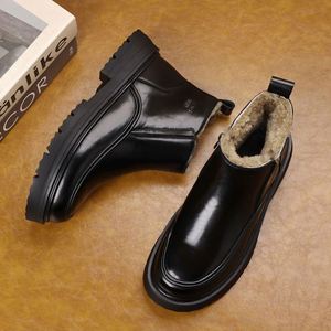Bottes de neige pour hommes, dessus noir lisse, doublure intérieure en fourrure, fermeture éclair latérale, bottes chaudes d'hiver pour les journées froides en extérieur - Product Image 6