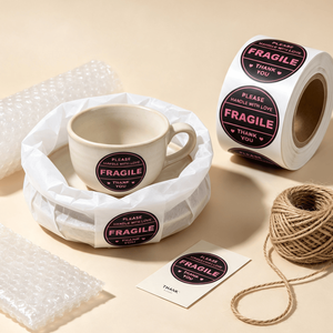 Custom Printable Fragile Handling Roll Stickers Premium Coated <b>Paper</b> Round Warning Tags For Ecommerce <b>Parcel</b> Box Packaging - Product Image 5