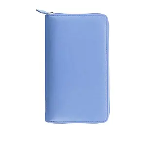 Großhandel hochwertige Mode kompakte Reiß verschluss hellblau Time Planner benutzer definierte 6 Ring Pu Leder Binder Brieftasche Tasche