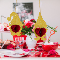 Décoration suspendue Gnome en papier nid d'abeille pour la Saint-Valentin, Cœur rouge pliable, Ornement nordique écologique réutilisable pour fête romantique à la maison