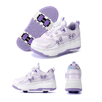 Chaussures de roller personnalisées en gros, motif papillon violet et blanc, unisexe, 4 roues avec boucle rotative pour adolescents