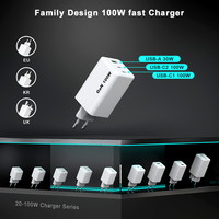 Penjualan laris baru GaN pengisi daya 100w USB-C 3 Port Cepat USB 30W Dinding PD Usb cepat C 100W pengisi daya ponsel Laptop