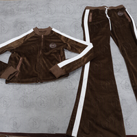 Setelan Olahraga Wanita Pria Unisex Bahan Beludru Polos Resleting Logo Bordir Model Longgar Jaket Celana Jogger Dua Potong