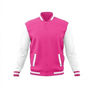 Veste universitaire rose et blanche à col montant, coupe classique, en polyester, style preppy, fermeture à un seul bouton - Product Image 1