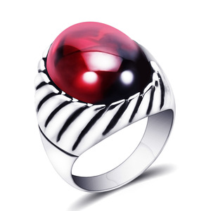 Men's Dark Red Agate Gemstone Vintage <strong>Silver</strong> <strong>Big</strong> Stone <strong>Ring</strong> Titanium Stainless Steel Engagement Wedding Couple <strong>Rings</strong> - Product Image 2