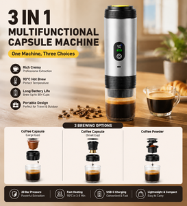 เครื่องชงกาแฟเอสเพรสโซแบบพกพา 20 บาร์ แบตเตอรี่ 7500mAh ชงได้ทั้งร้อนและเย็น เหมาะสำหรับการเดินทาง แคมป์ปิ้ง และกิจกรรมกลางแจ้ง - Product Image 4