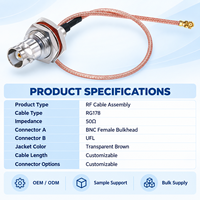 Câble coaxial RG178 Pigtail BNC femelle vers connecteur U.FL 50 Ohm 15cm, fin et flexible, 0-3GHz, pour module sans fil IoT et équipement de laboratoire