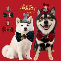 Tenue de Noël pour animaux de compagnie en velours scintillant avec nœud papillon et chapeau 3D pour chat et chien