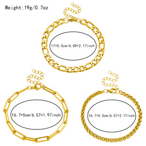 Fashion Chain <b>Bracelet</b> <b>Set</b> Gold Plated Stainless Steel Unisex Geometric Design Jewelry - Product Image 4