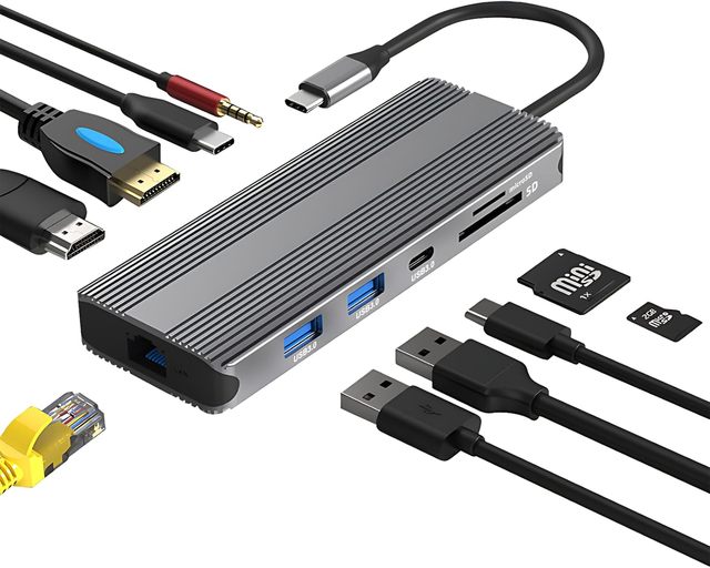 High Quality 10 in 1 Usb C Type C Hub to Dual HDMI 2.1 Cable 3D 8K 120 144Hz Docking Station With Ethernet Powered 3.0 Hub