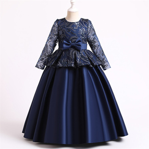 Yoliyolei ชุดเดรสบูติกผ้าซาติน,ชุดเดรสกระโปรงยาวสำหรับพิธีกรเจ้าหญิงพิมพ์ลายโบว์ชุดเดรสกระโปรงยาวสำหรับการแสดงเปียโนสำหรับงานปาร์ตี้วันเกิดแรกเดรส/ - Product Image 5