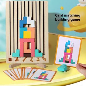 Gioco di Costruzioni in Legno <span class=keywords><strong>Tetris</strong></span> Montessori, Giocattolo Educativo per l'Apprendimento Precoce con Puzzle di Forme e Carte Guida per Bambini - Product Image 2