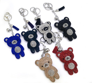Fanhua Keychain Personalized Girls Fashionable Luxury Diamond Teddy Bear Pendant Key Chains Rhinestone Keyring Car Accessories