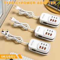 Nuevo Cargador Multi-Puerto para Teléfono Móvil con 6 Puertos USB, Cable de Carga Rápida Integrado Tipo-C 3PD 3USB, Adaptador de Carga Enchufable