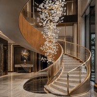 Grand lustre décoratif en céramique en forme de feuille d'abricot, luminaire suspendu pour galerie, hôtel, villa, hall d'entrée, escalier