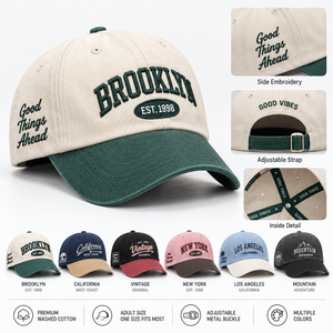 Casquettes de baseball bicolores respirantes et ajustables, à visière incurvée, avec fermeture snapback, broderie, pour adultes unisexes, vente en gros - Product Image 3