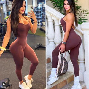 Dos ouvert Sexy une pièce danse Yoga <span class=keywords><strong>combinaison</strong></span> dames vêtements de sport dos nu licou cou sport Fitness <span class=keywords><strong>combinaison</strong></span> ensemble pour les femmes - Product Image 3