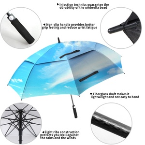 Premium Business Gifts Custom Logo Promotional Pongee Fiberglass Windproof Golf <b>Umbrella</b> with Vent for Snowstorm 130cm Diameter - Product Image 5