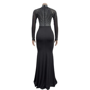 Liu Ming Nieuwe Mode Elegante Vrouwen Kleding Crystal Mesh Lange Mouw Avond <span class=keywords><strong>Prom</strong></span> Formele Gelegenheid Split Maxi Jurk - Product Image 6