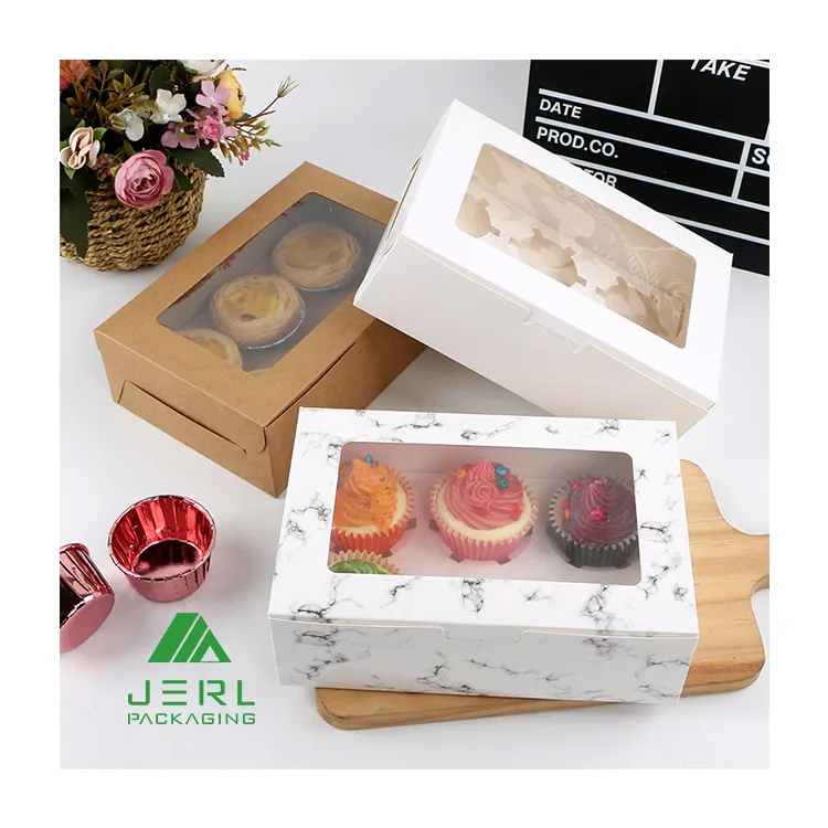 Benutzer definierte Luxus papier 12 24 Löcher Cupcake Kuchen Kuchen Box Verpackungs box klare Mini Cupcake Box für Kuchen Verpackung mit Fenster