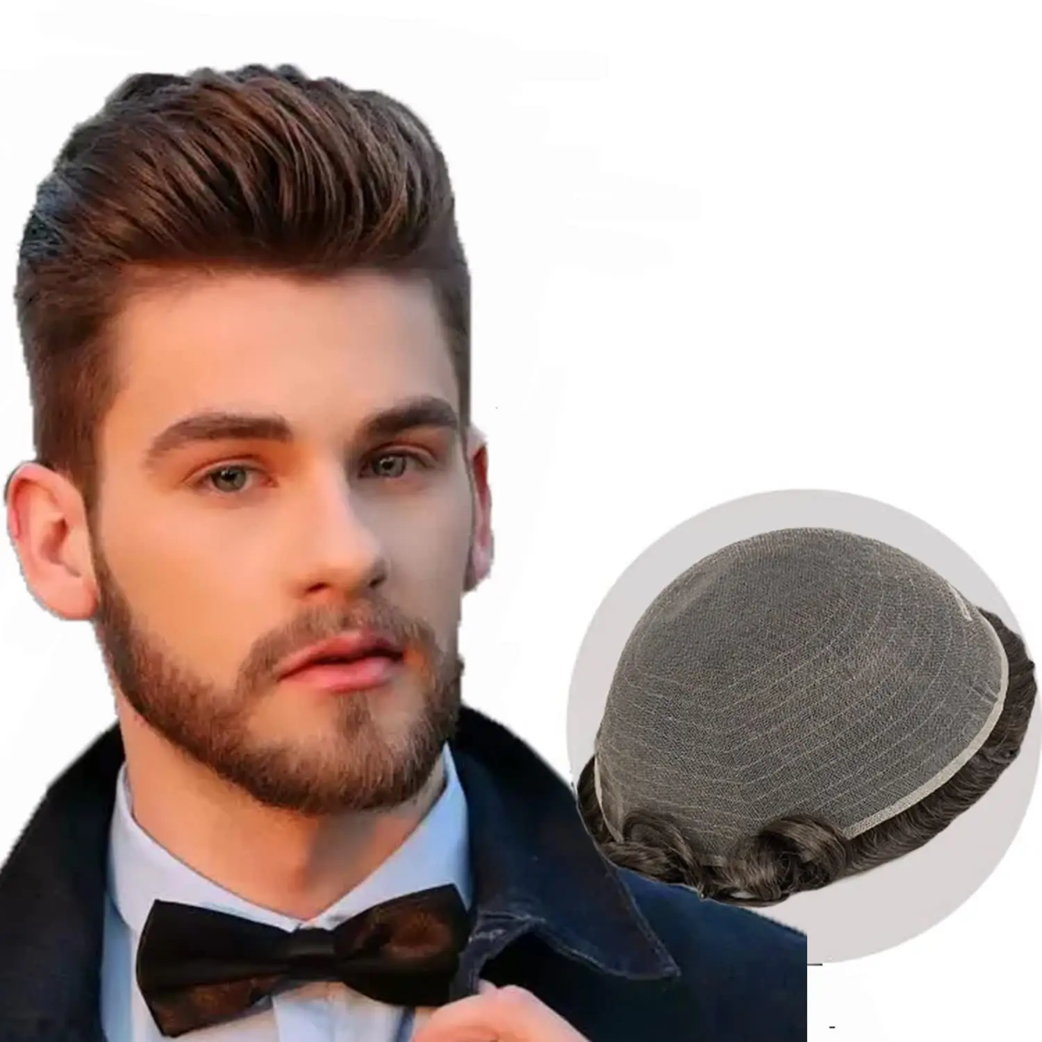 Peluca de peluquín de cabello humano para hombre Reemplazo de cabello de piel súper delgada