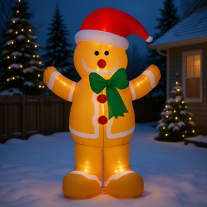 Homme en pain d'épices gonflable de 6 pieds avec éclairage LED, décoration de Noël pour l'extérieur, décoration de jardin, matériau PVC - Product Image 2