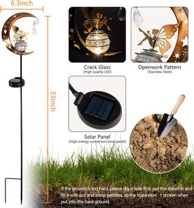 Lampes solaires d'extérieur à piquet pour jardin, étanches, LED blanc chaud, globe en verre craquelé, support métallique pour allée et décoration de jardin WADE - Product Image 4