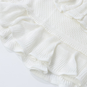 Nuovo Abito da Donna Bianco con Scollo a O, Patchwork Multistrato con Volant, Elegante e Casual, Senza Maniche, con Cut-out, Slim Fit in Maglia - Product Image 6