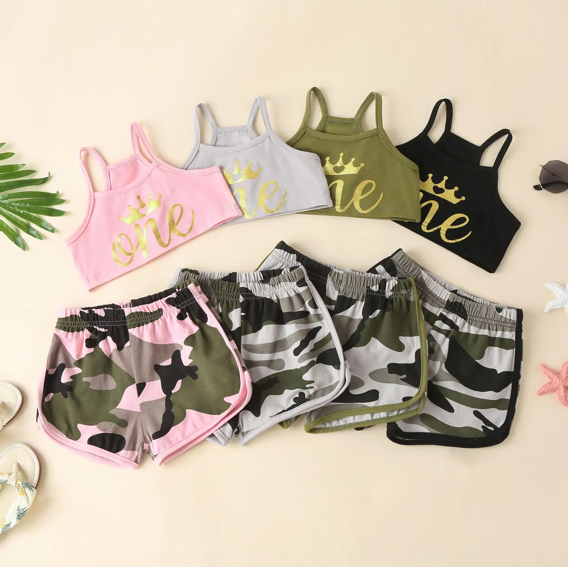 Ensemble de vêtements d'été pour bébés filles, 2 pièces, lettre imprimée, gilet et short, à la mode, fermeture en Camouflage pour nouveau-nés, 2021