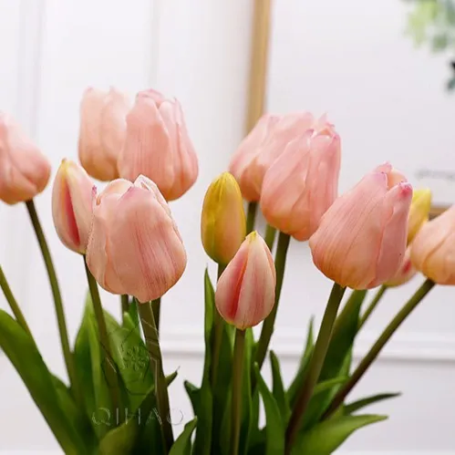 Qihao vendita calda di alta qualità decorazione della casa di nozze tocco reale 5 teste fiori artificiali tulipano