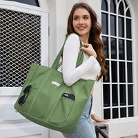 Große Canvas-Tragetasche für Damen Allzwecktasche mit Taschen und Laptopfach Individuelles Logo Wiederverwendbare Schultertasche
