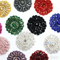Patchs perlés en strass de haute qualité de 6 cm, appliques en cristal colorées, garniture en dentelle faite à la main avec paillettes pour accessoires de vêtements DIY