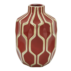 Vaso in Ceramica Geometrico Rosso con Accenti Dorati, Vaso Decorativo Moderno per Soggiorno, Ufficio, Tavolo, Camera da Letto - Product Image 3