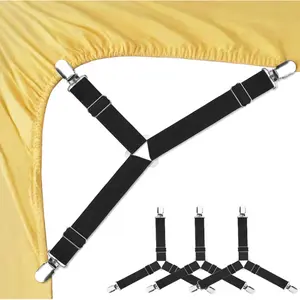 Adjustable crisscross clips 4 pcs bed sheet fasten suspenders grippers elastic band fitted bedsheet straps bed corner holders