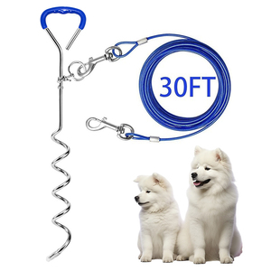 Recién llegados, Estaca de tierra para perros, correa de alambre de acero para mascotas, Correa larga para perros de 30 pies con estaca para patio de perros - Product Image 1