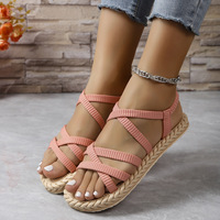 Sandales légères et respirantes en tissu de maïs tissé, style coréen, tongs, pantoufles monobloc, chaussures pour femmes, pour la maison et la plage