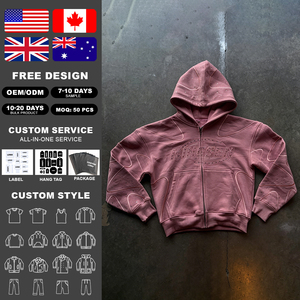 New Fashion Acid Washed Rhinestone Hoodie Vintage Sun Fade Effect Customize Distressed Embroidery Patch Men Zipup Hoodie - Product Image 2
