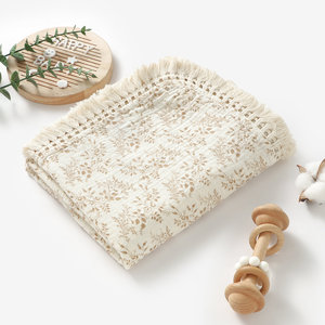 Manta Envolvente de Muselina de Algodón Orgánico con Estampado Floral de Leopardo Bohemio y Flecos, Ecológica, <span class=keywords><strong>para</strong></span> Bebés Recién Nacidos, Niños y Niñas - Product Image 1