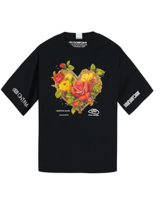 T-shirt Ayo Core da donna con stampa retrò a cuore e rose, a maniche corte, vestibilità ampia, girocollo in jersey di cotone, primavera estate - Product Image 1