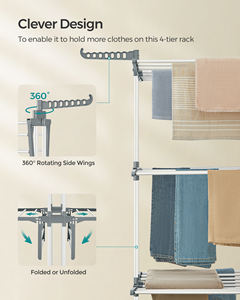 SONGMICS Porte-vêtements pliables à 4 niveaux Porte-vêtements pour vêtements d'intérieur et d'extérieur en acier inoxydable pliable Séchoir à <span class=keywords><strong>linge</strong></span> - Product Image 4