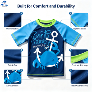 Camiseta de Natación de Manga Corta Phayon Unisex, Talla Grande, Protección Solar UPF 50+, Secado Rápido, 220g, Estampado Marino - Product Image 3