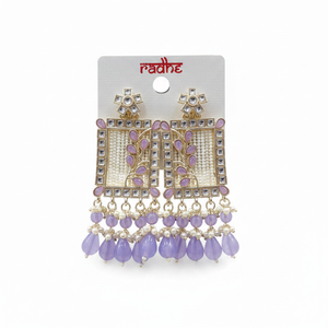Pendientes colgantes de cuentas y piedra Kundan chapados en oro Accesorio de moda - Product Image 2
