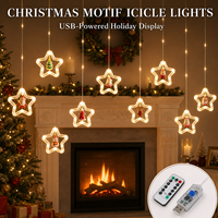 USB Weihnachtsmotiv Eiszapfen-Lichtervorhang, 3 m x 0,6 m 8-Modus Fernbedienung Stern- und Baum-Hängebeleuchtung mit Schneeflocken-Optionen