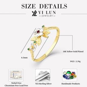 Bague florale de luxe plaquée or 18 carats avec accents de zircone rouge et verte pour femme, cadeau de mariage, bijoux élégants pour les <span class=keywords><strong>occasions</strong></span> spéciales et quotidiennes - Product Image 5